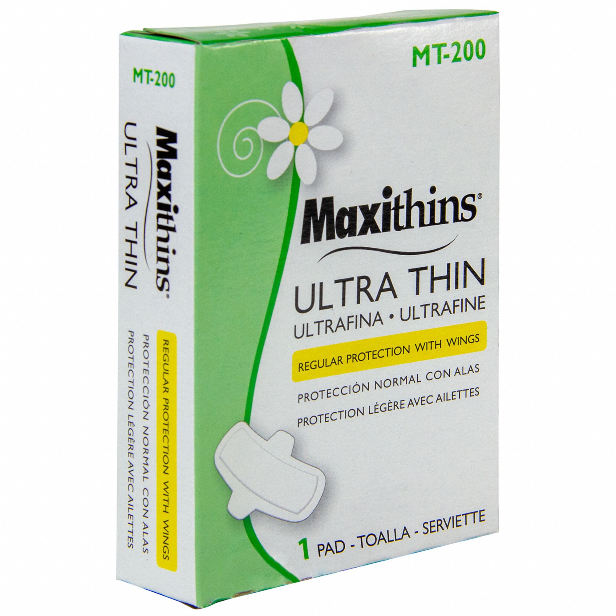 SANITARY NAPKIN W/WINGS,4 1/4 IN L,PK200