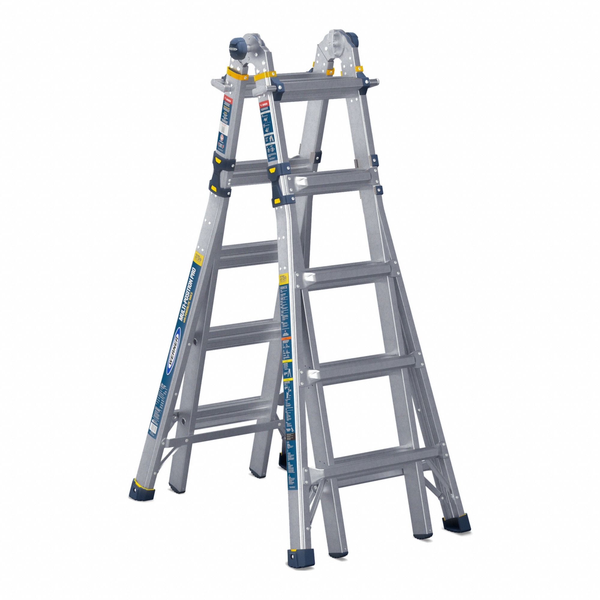 Combination Ladder: 5 Configurations, Aluminum, 375 lb Load Capacity, 40 lb Wt, 21 ft, 3.8 ft
