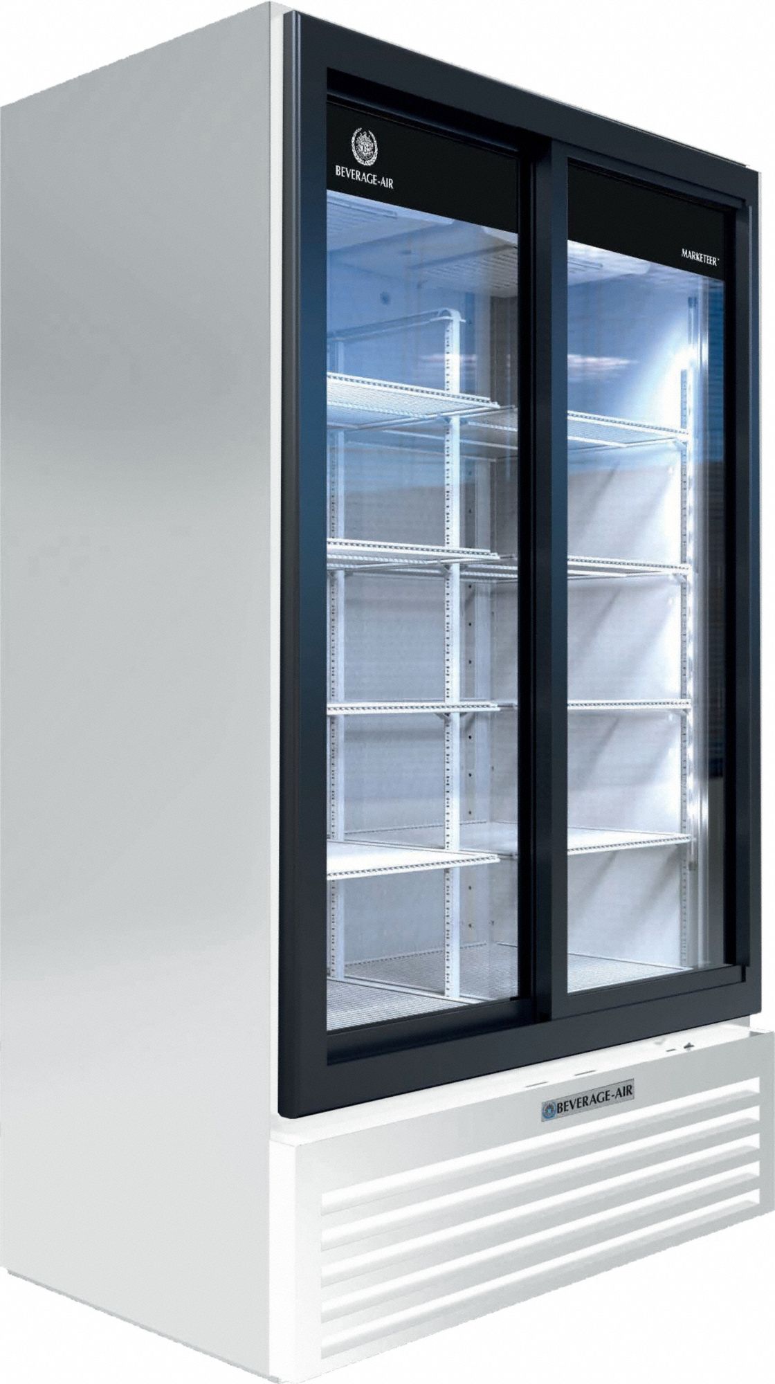 Refrigerated Merchandiser: 78 3/8 in x 47 1/8 in x 29 1/4 in, White, Sliding, 2 Doors