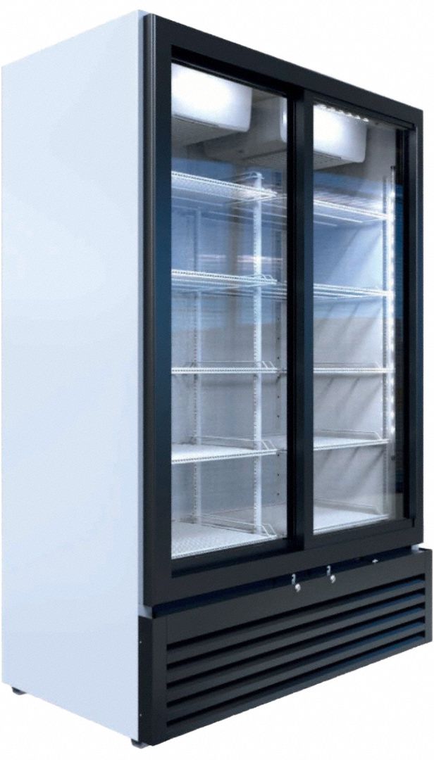 Refrigerated Merchandiser: 78 3/8 in x 54 1/4 in x 28 5/8 in, White, Sliding, 2 Doors