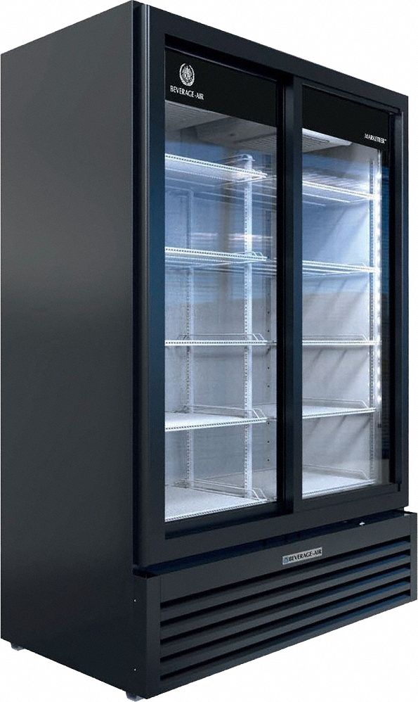 Refrigerated Merchandiser: 78 3/8 in x 54 1/4 in x 28 5/8 in, Black, Sliding, 2 Doors