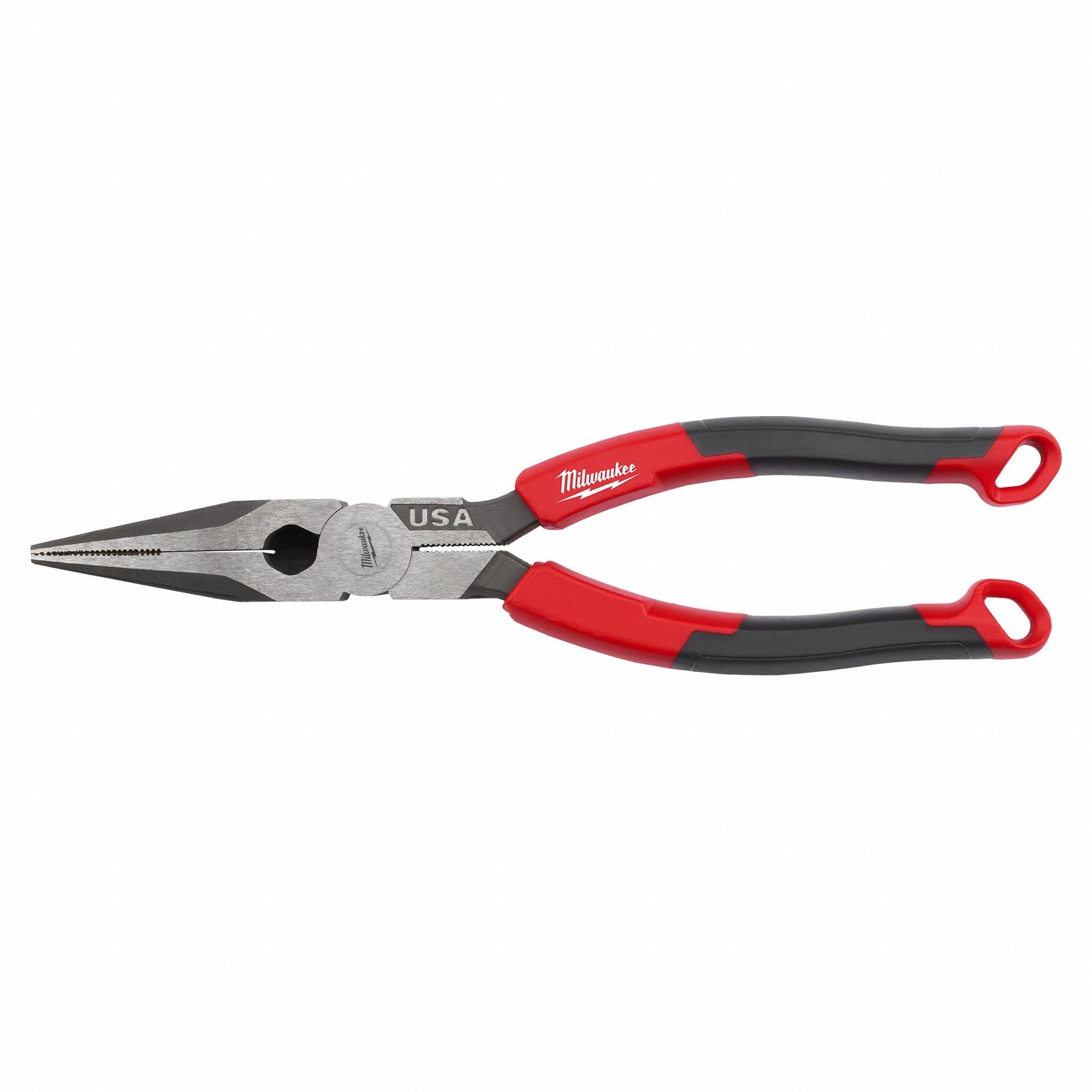 LONG NOSE COMFORT GRP PLIERS, 2¾ IN MAX JAW OPENING, 8 IN OVERALL L, 2¾ IN JAW L, SERRATED