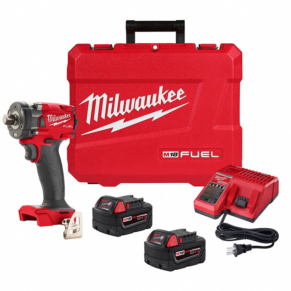 MILWAUKEE CORDLESS IMPACT WRENCH KIT, 18V, PISTOL GRIP, ½ IN