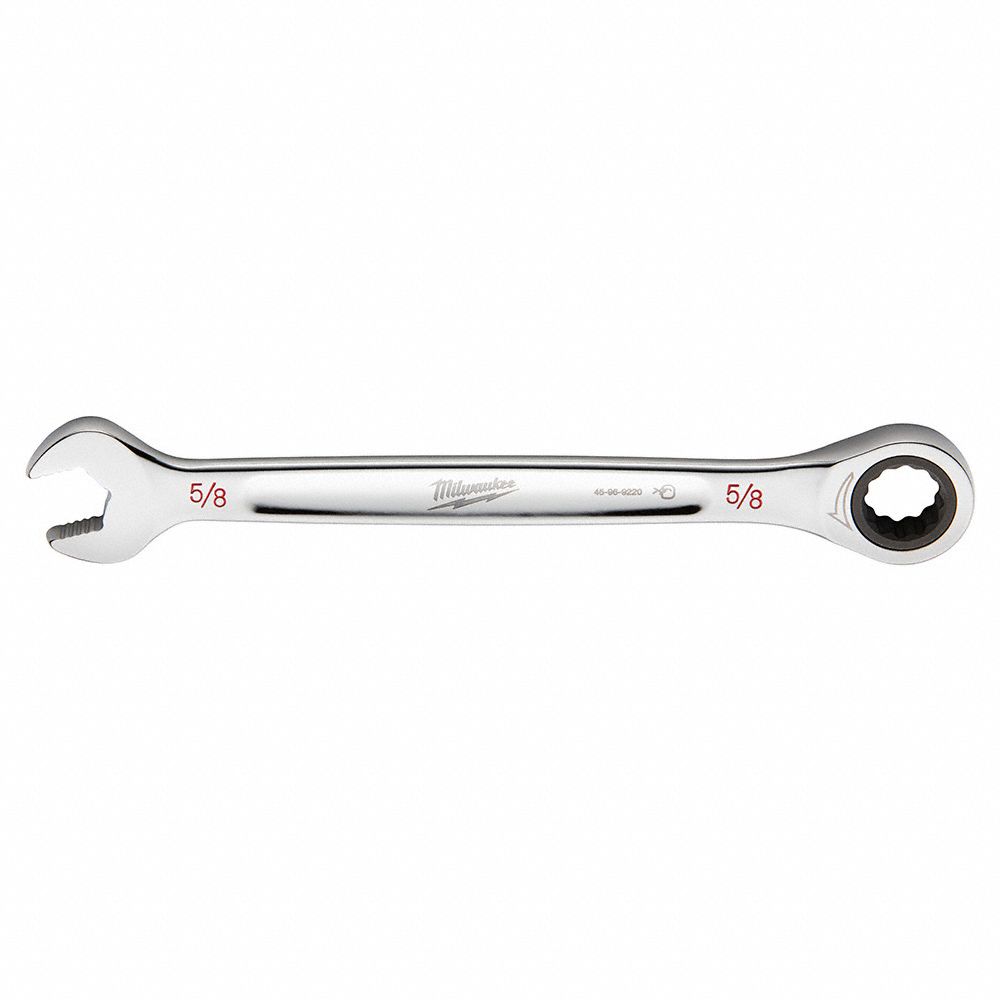 RATCHETING COMBINATION WRENCH, CHROME VANADIUM STEEL, CHROME, 5/8 IN HEAD SIZE, STANDARD