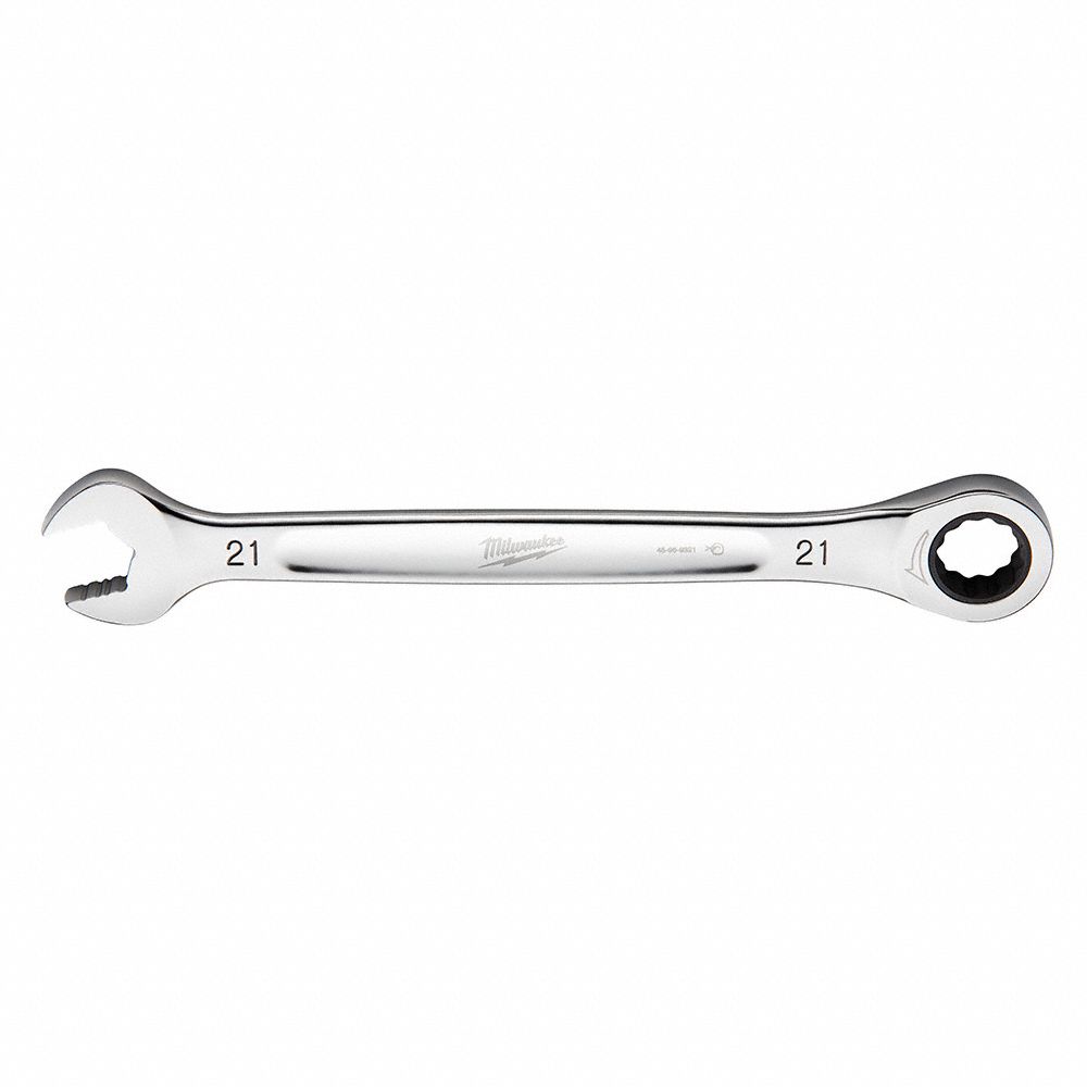 RATCHETING COMBINATION WRENCH, CHROME VANADIUM STEEL, CHROME, 21 MM HEAD SIZE, STANDARD