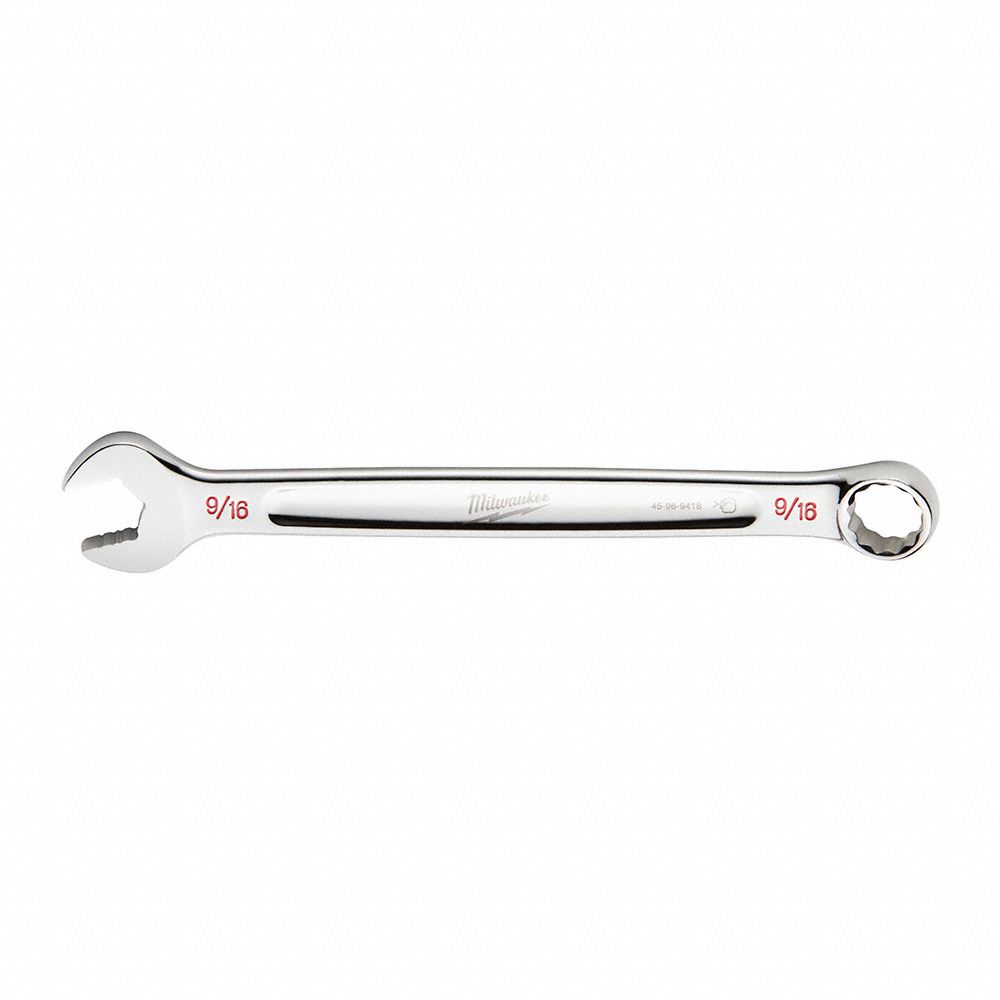 COMBINATION WRENCH, CHROME VANADIUM STEEL, CHROME, 9/16 IN HEAD SIZE, 7 3/8 IN OVERALL L