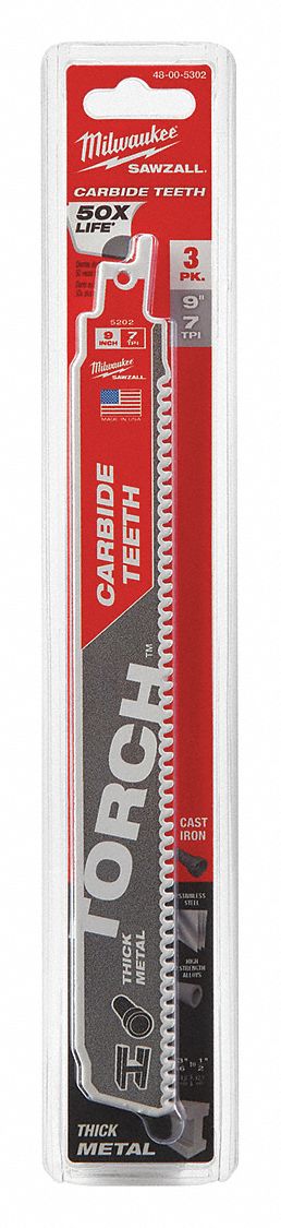 RECIPROCATING SAW BLADE, 7 TPI, 9 X 1 IN, PK 3