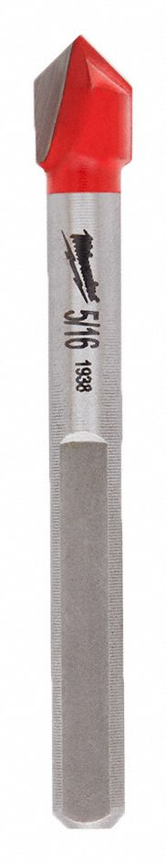 DRILL BIT, ROUND SHANK, FOR TILE/GLASS, OVERALL LENGTH 2 1/4 IN, 5/16 IN, CARBIDE TIP