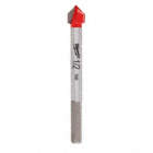 DRILL BIT, ROUND SHANK, FOR TILE/GLASS, OVERALL LENGTH 3 3/4 IN, 1/2 IN, CARBIDE TIP