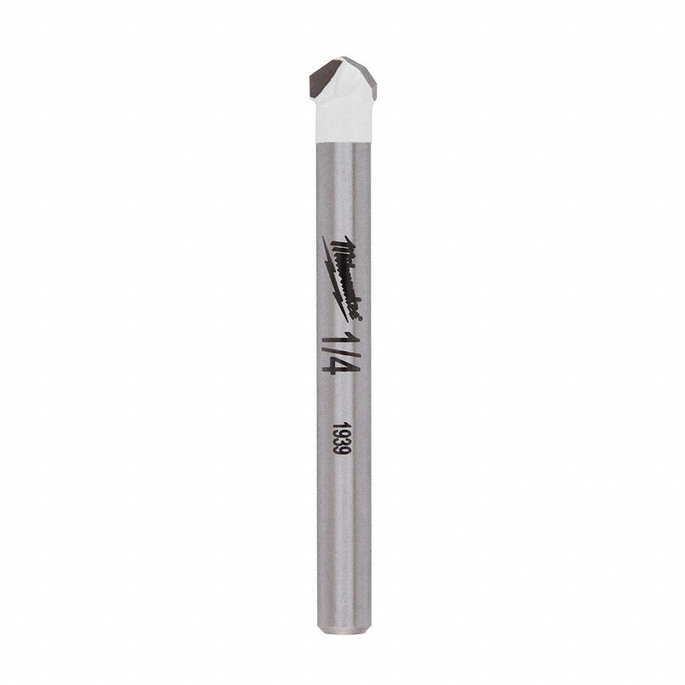 DRILL BIT, ROUND SHANK, FOR TILE/NATURAL STONE, OVERALL LENGTH 2 1/4 IN, 1/4 IN, CARBIDE TIP