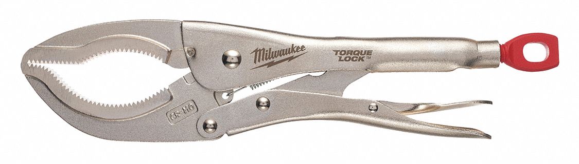 LARGE CAPACITY LOCKING PLIERS, CURVED, LEVER, 3⅛ IN MAX JAW OPENING, 12 IN OVERALL L, 12 TO 14 IN
