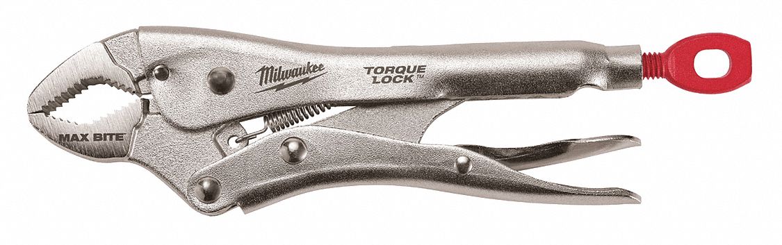 LOCKING PLIER, CURVED, LEVER, 1½ IN MAX JAW OPENING, 7 IN OVERALL L, 1⅛ IN JAW L, 6 TO 8 IN