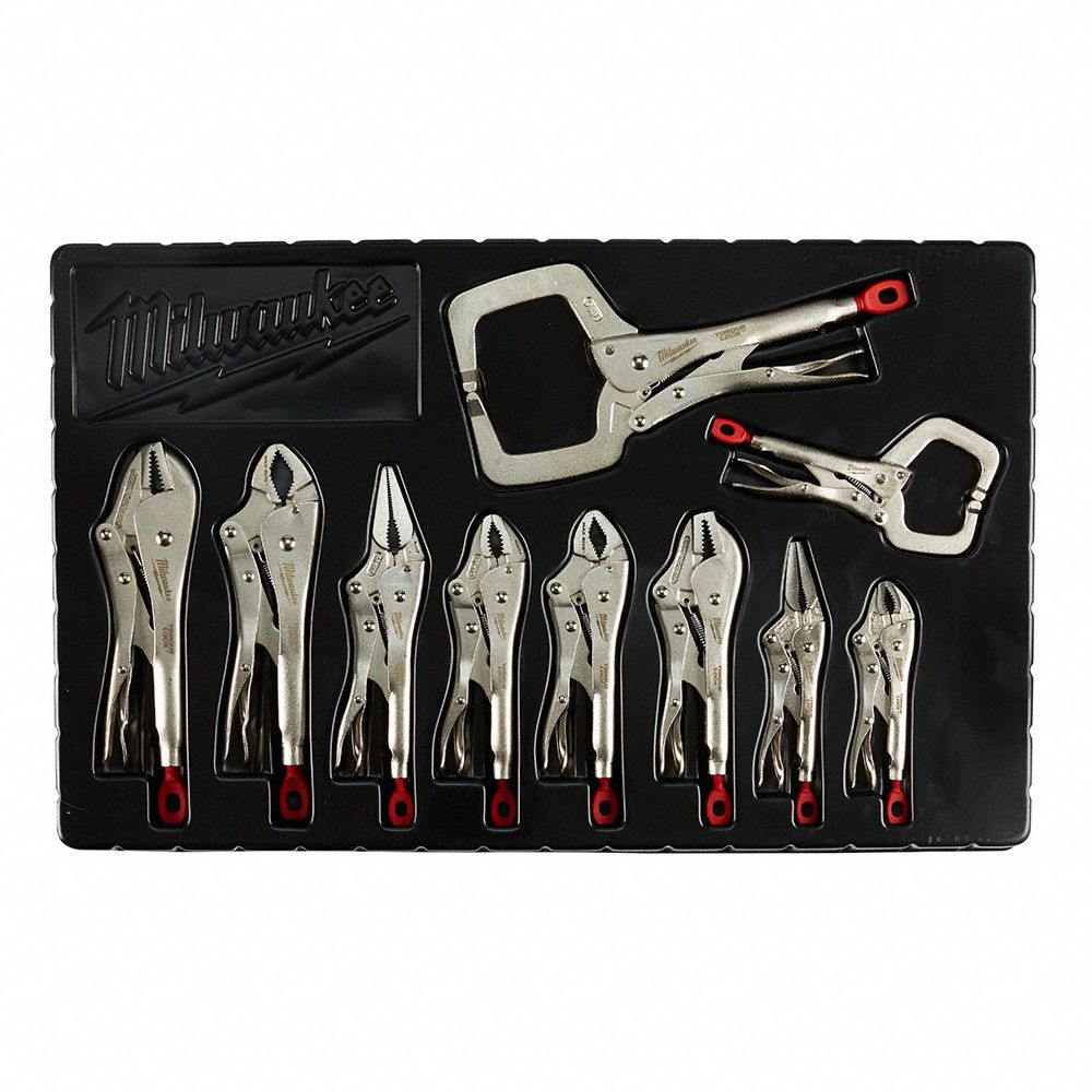 LOCKING PLIERS, STRAIGHT HANDLE, SPRING RETURN, 10 PIECES, STEEL, FORGED ALLOY STEEL