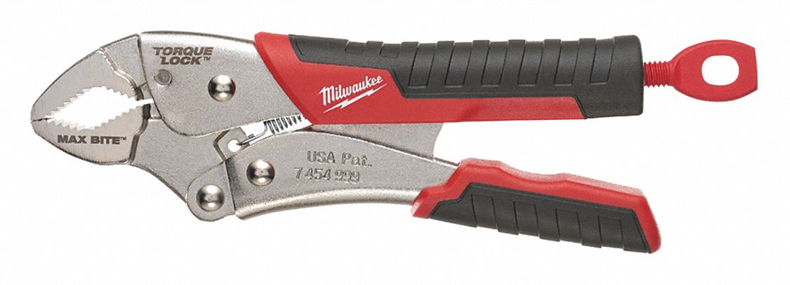 LOCKING PLIER, CURVED, LEVER, 1½ IN MAX JAW OPENING, 7 IN OVERALL L, 1⅛ IN JAW L, 6 TO 8 IN