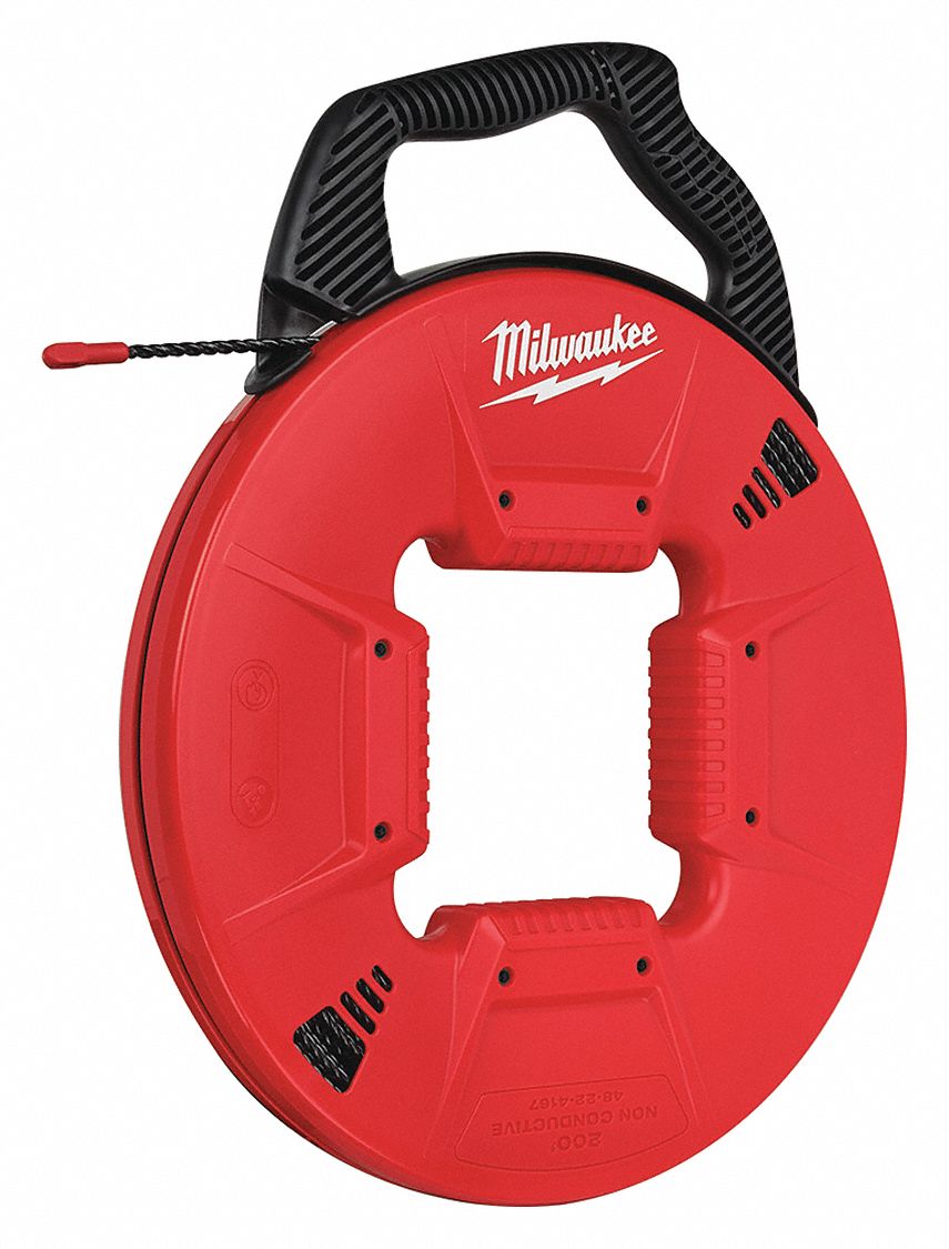 FISH TAPE, NONCONDUCTIVE TIP/WINDER CASE/ROUND-TAPE PROFILE, 200 FT, POLYESTER/POLYPROPYLENE