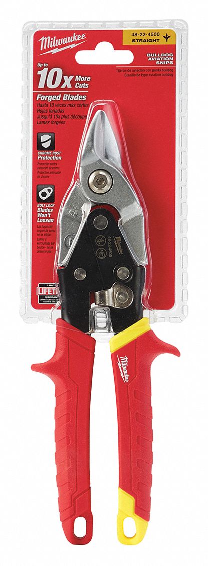 BULLDOG SNIP, RIGH, 9 1/2 IN OVERALL L, 4 1/2 IN CUTTING L, STEEL, PLASTIC, PLASTIC