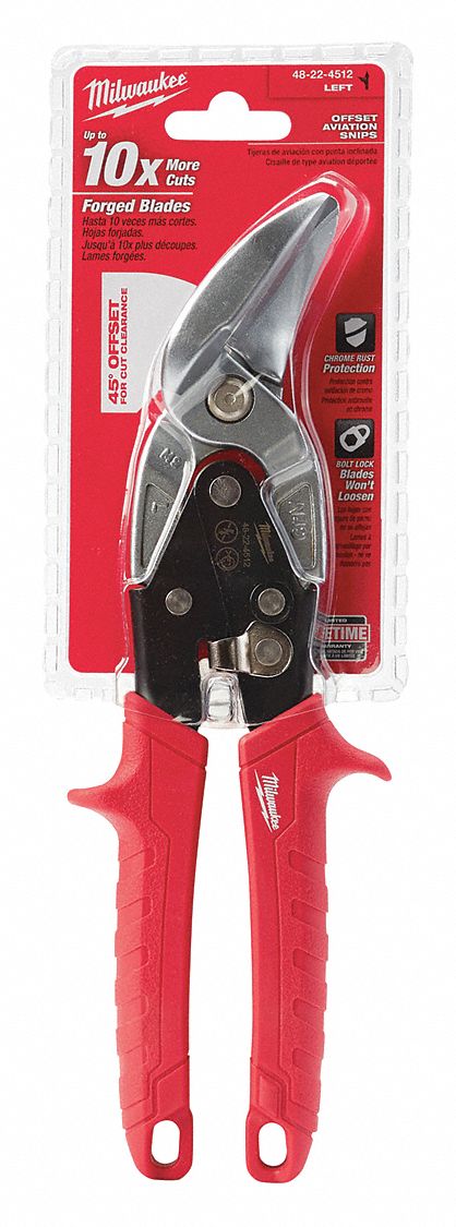 OFFSET SNIP, LEFT/STRAIGHT, 10 IN OVERALL L, 5 IN CUTTING L, STEEL, PLASTIC, PLASTIC