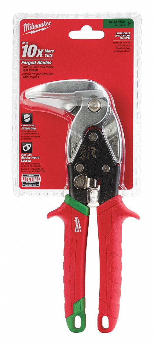 AVIATION SNIP, RIGH, 9 IN OVERALL L, 4 IN CUTTING L, STEEL, PLASTIC, PLASTIC