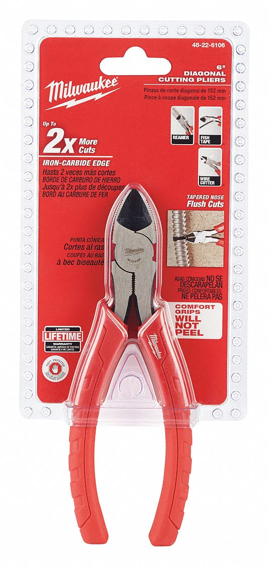 MILWAUKEE DIAGONAL CUTTING PLIERS,STEEL,RED,6 L - Diagonal