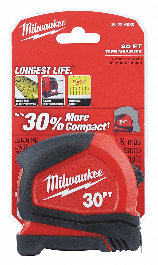 MILWAUKEE TAPE MEASURE,SAE,30 FT. X 25 MM - Tape Measures - MTL48-22 ...