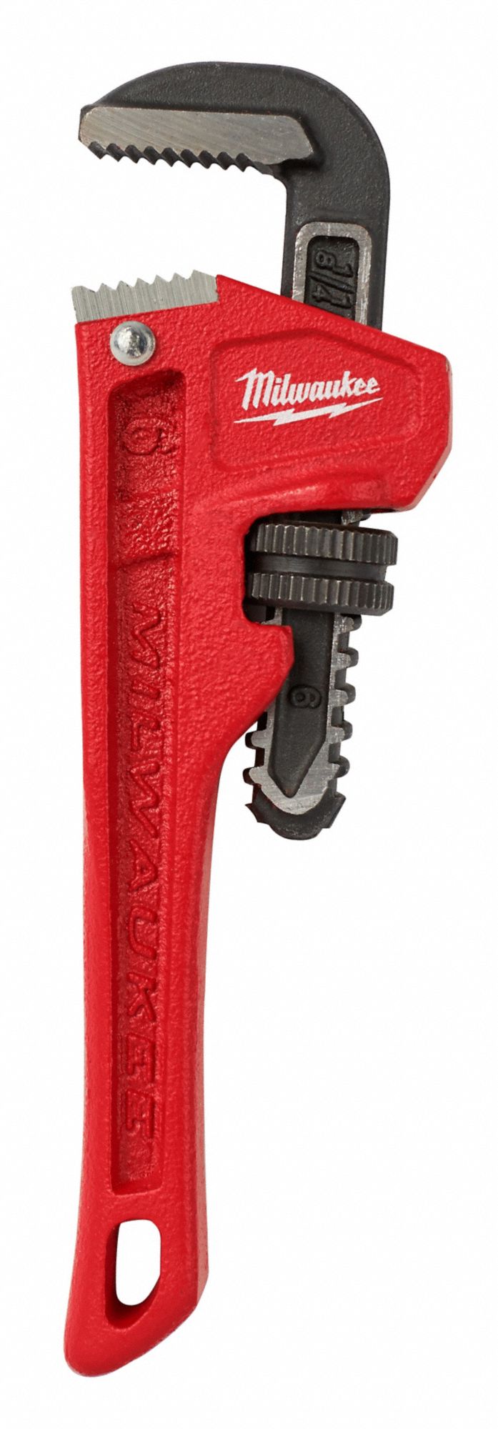 PIPE WRENCH, CAST IRON, 3/4 IN JAW CAPACITY, SERRATED, 6 IN OVERALL L, ERGONOMIC