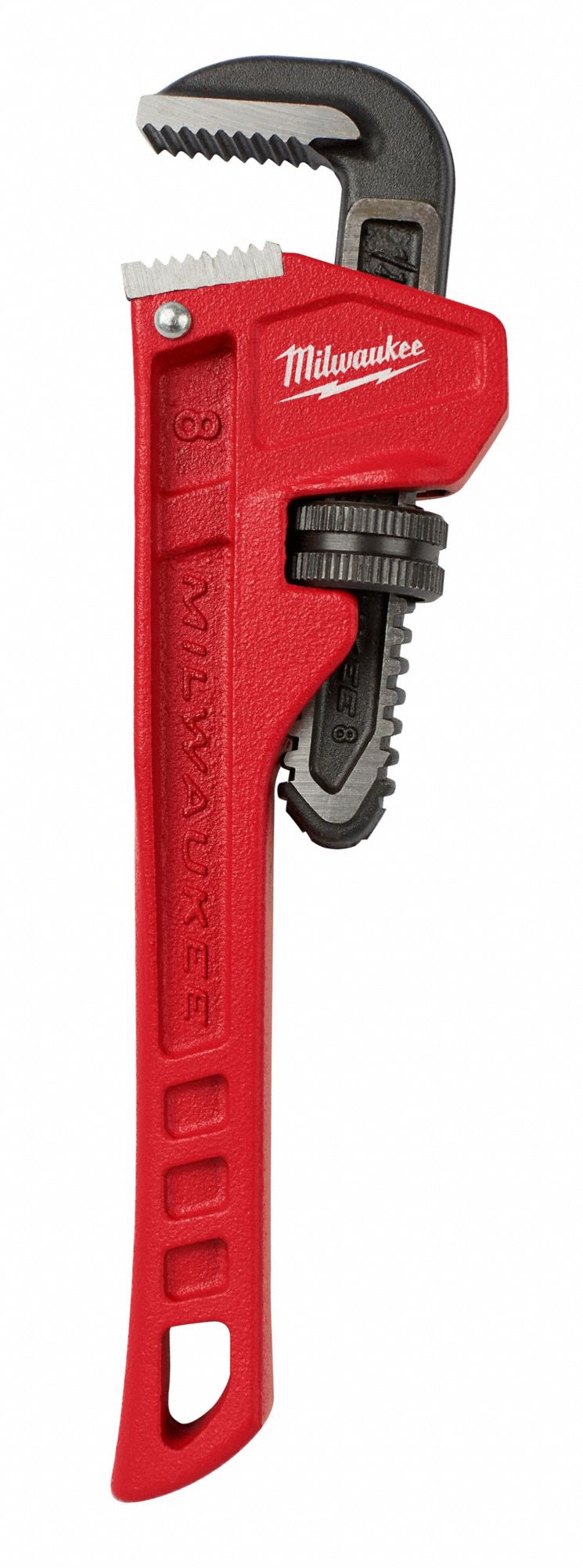 PIPE WRENCH, CAST IRON, 1 IN JAW CAPACITY, SERRATED, 8 IN OVERALL L, ERGONOMIC