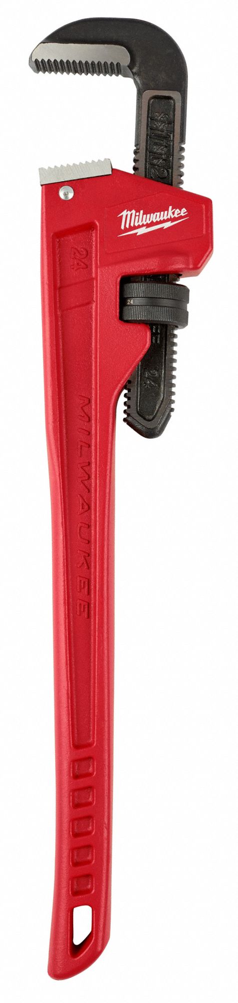PIPE WRENCH, CAST IRON, 3 IN JAW CAPACITY, SERRATED, 24 IN OVERALL L, ERGONOMIC