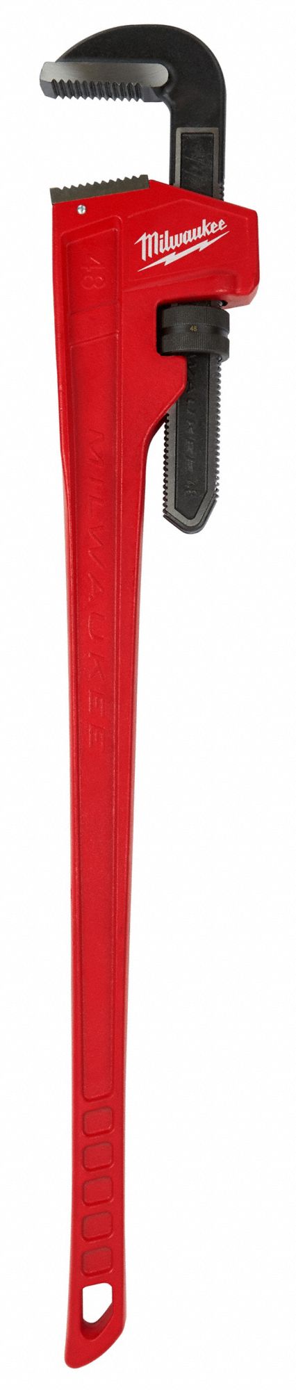 PIPE WRENCH, CAST IRON, 6 IN JAW CAPACITY, SERRATED, 48 IN OVERALL L, ERGONOMIC