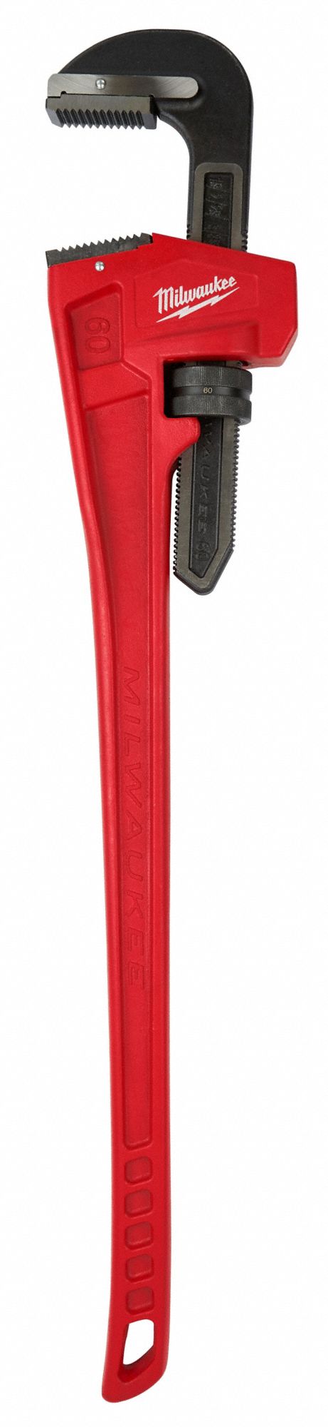 PIPE WRENCH, CAST IRON, 8 IN JAW CAPACITY, SERRATED, 60 IN OVERALL L, ERGONOMIC