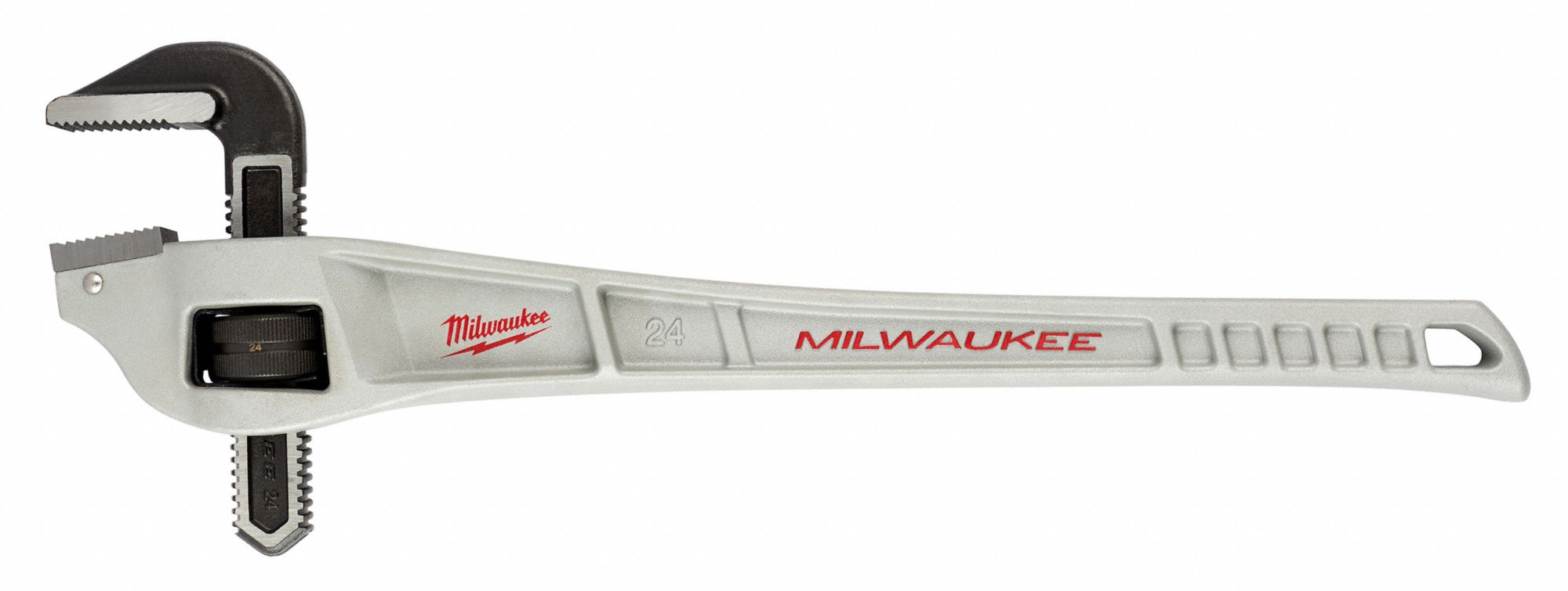 OFFSET PIPE WRENCH, ALUMINUM, 3 IN JAW CAPACITY, SERRATED, 24 IN OVERALL L, ERGONOMIC