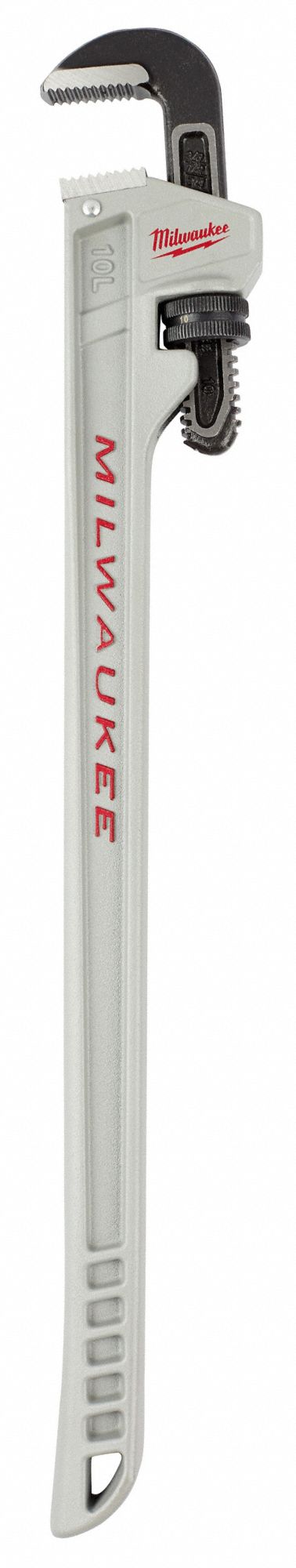 PIPE WRENCH, ALUMINUM, 1 1/2 IN JAW CAPACITY, SERRATED, 10 IN OVERALL L, ERGONOMIC