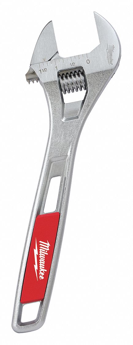 ADJUSTABLE WRENCH, ALLOY STEEL, CHROME, 10 IN OVERALL L, 1 3/8 IN JAW CAPACITY