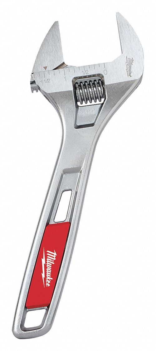 ADJUSTABLE WRENCH, ALLOY STEEL, CHROME, 8 IN OVERALL L, 1 1/2 IN JAW CAPACITY