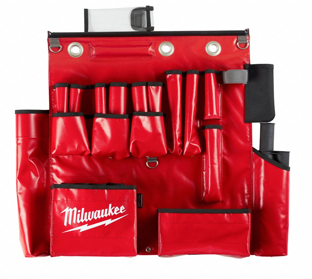 TOOL APRON, AERIAL, LINEMAN, 25 POCKETS, RED, VINYL