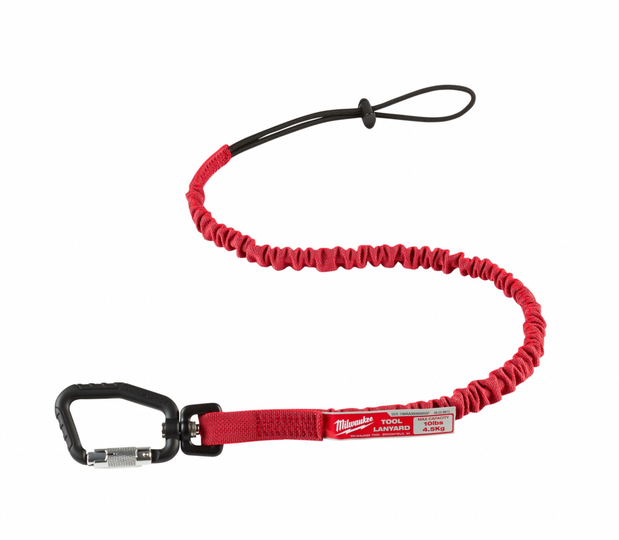 TOOL LANYARD, LOCKING, 10 LB LOAD, RED, 36 IN,