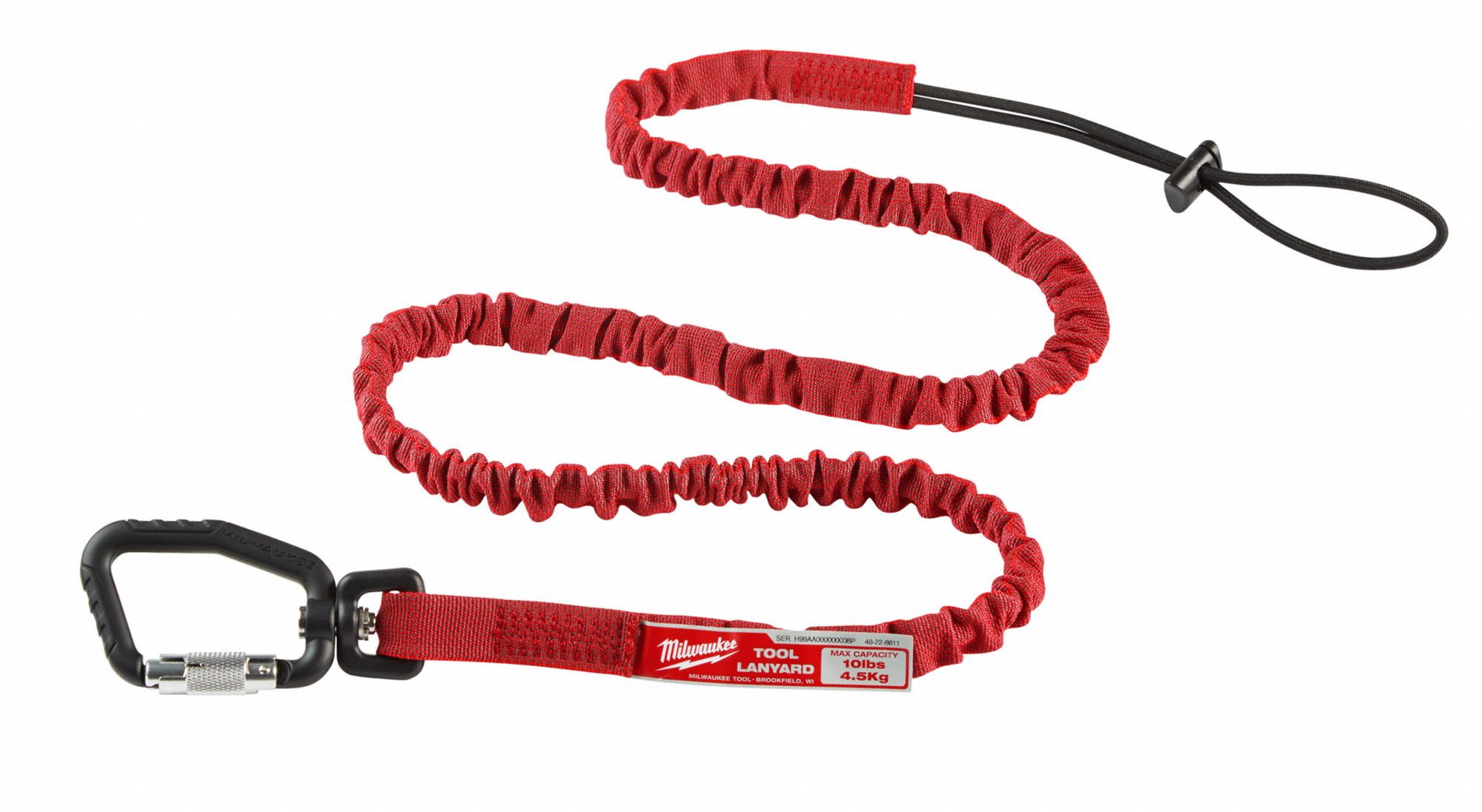 TOOL LANYARD, LOCKING, 10 LB LOAD, RED, 54 IN,