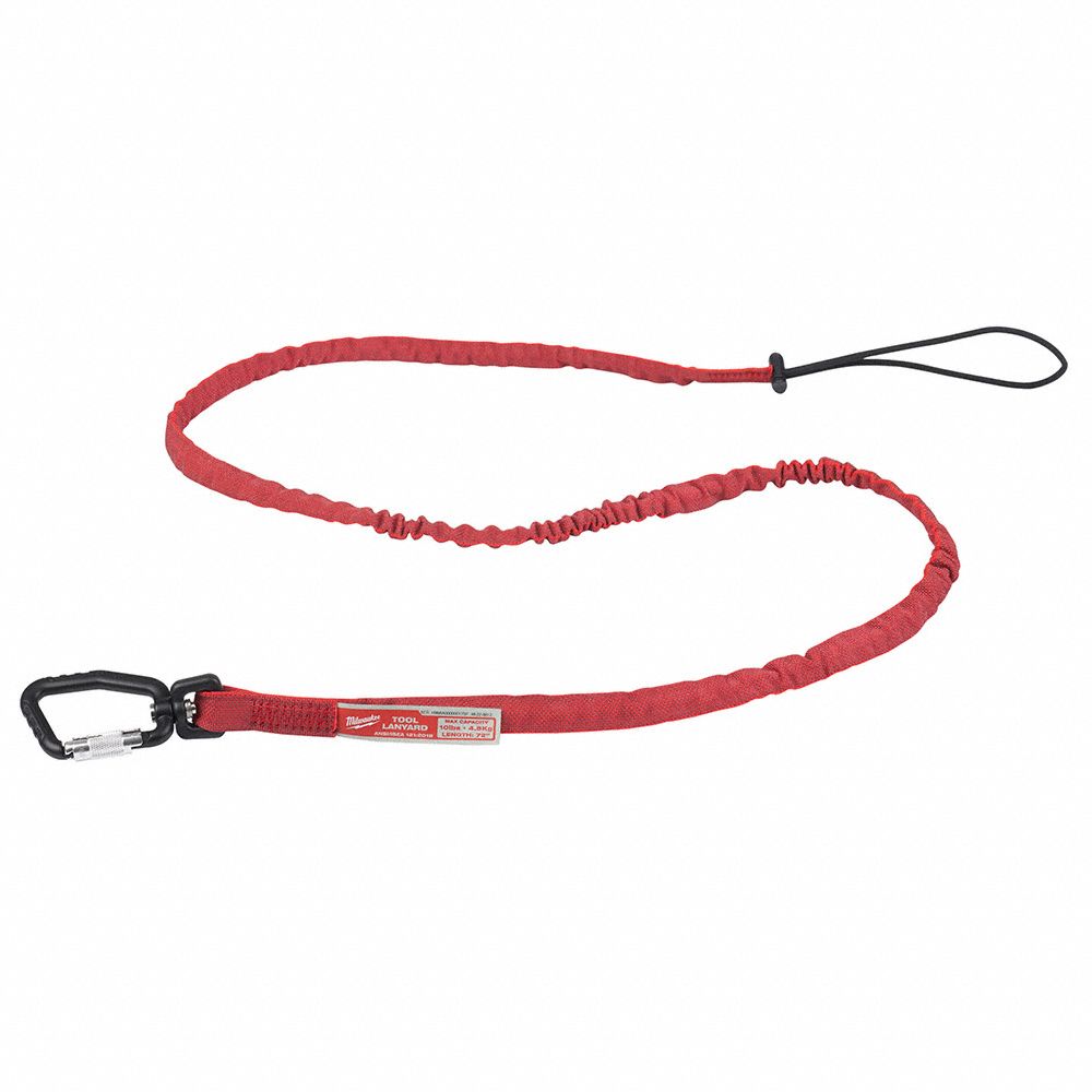 TOOL LANYARD, LOCKING, 10 LB LOAD, RED, 72 IN, 6 UNITS