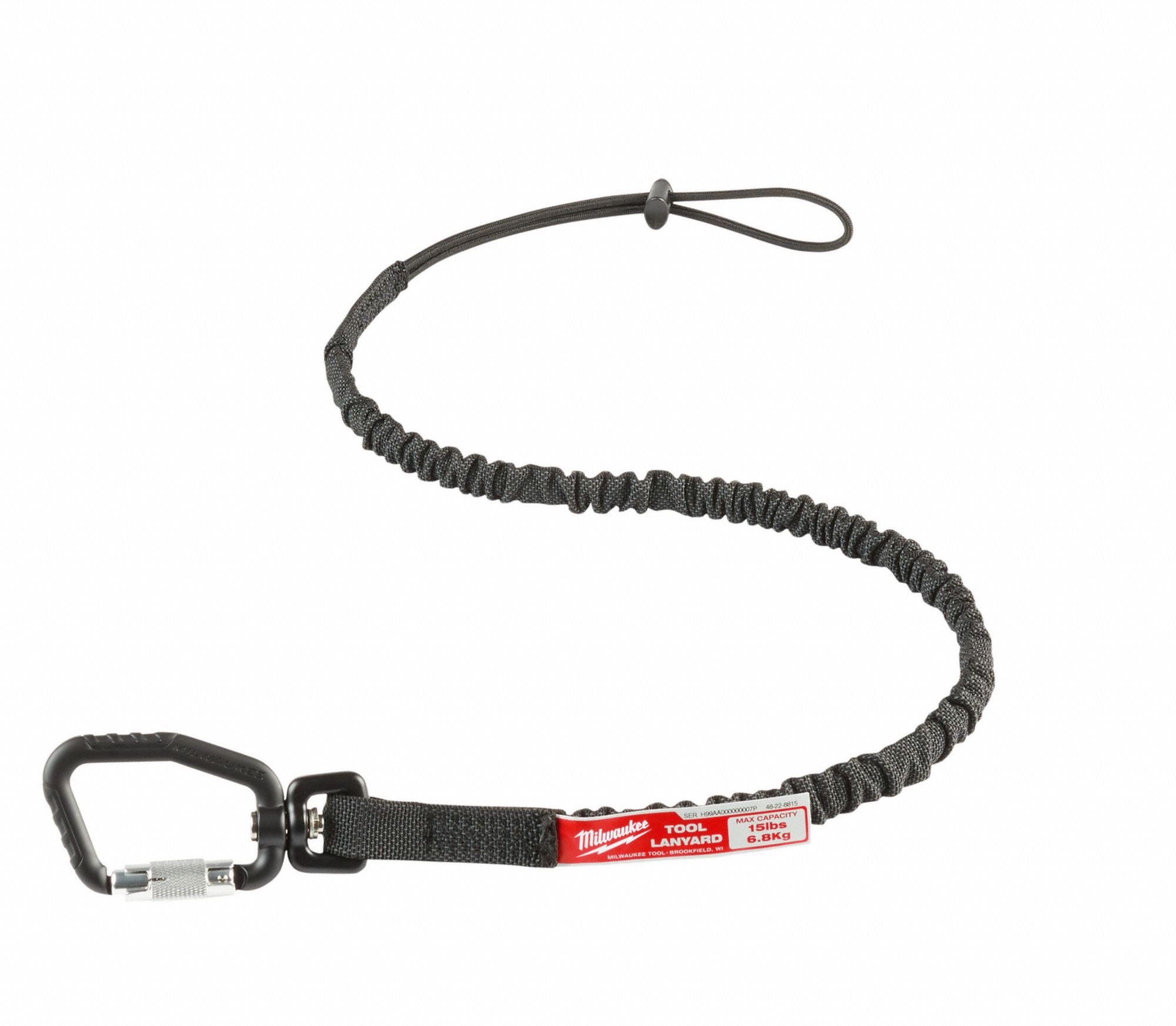 TOOL LANYARD, LOCKING, 15 LB LOAD, BLACK, 36 IN,