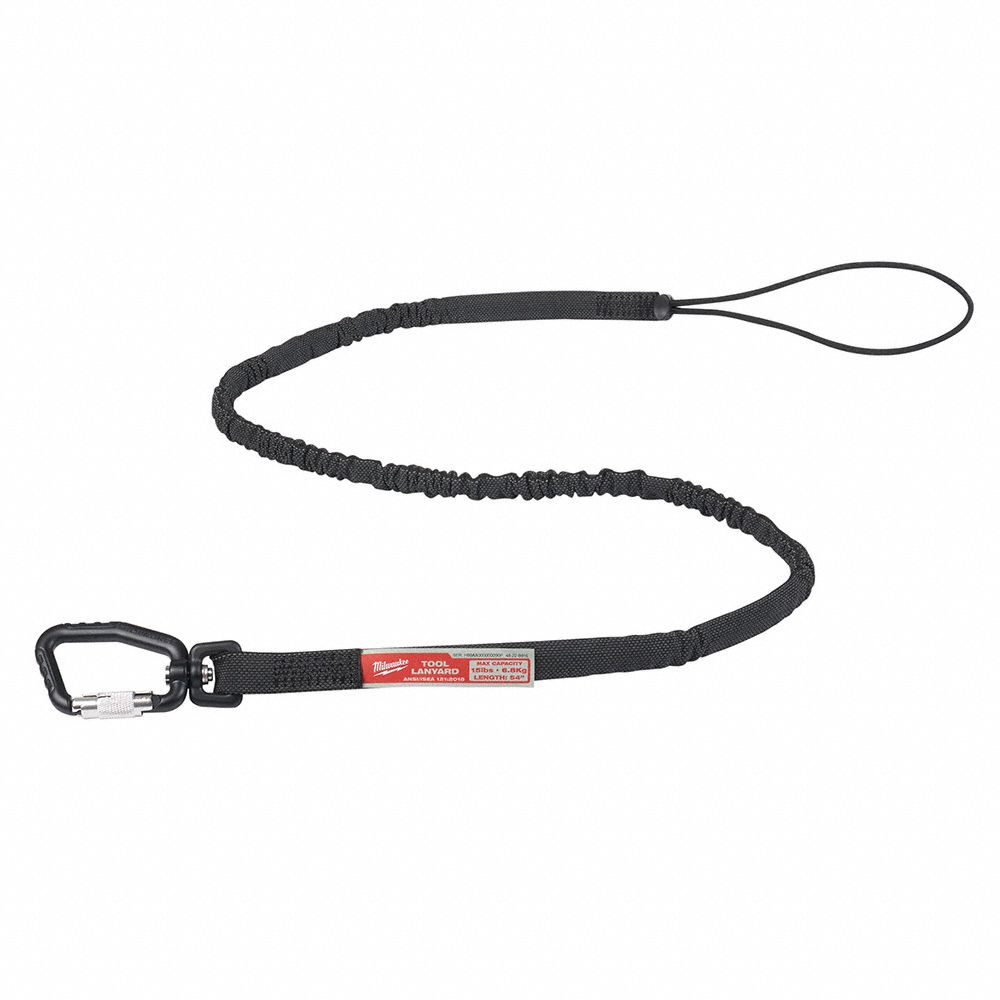 TOOL LANYARD, LOCKING, 15 LB LOAD, BLACK, 54 IN, 6 UNITS