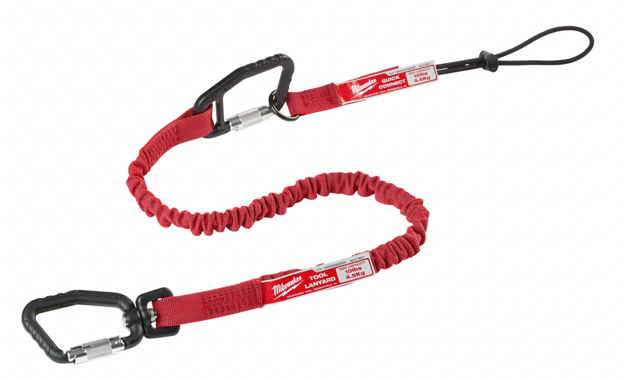 TOOL LANYARD, LOCKING, 10 LB LOAD, RED, 41 IN,