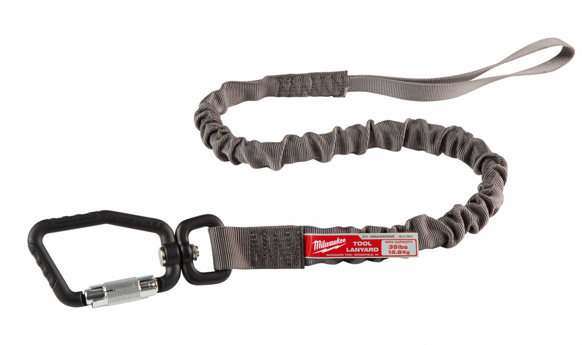 TOOL LANYARD, LOCKING, 35 LB LOAD, GREY, 36 IN,