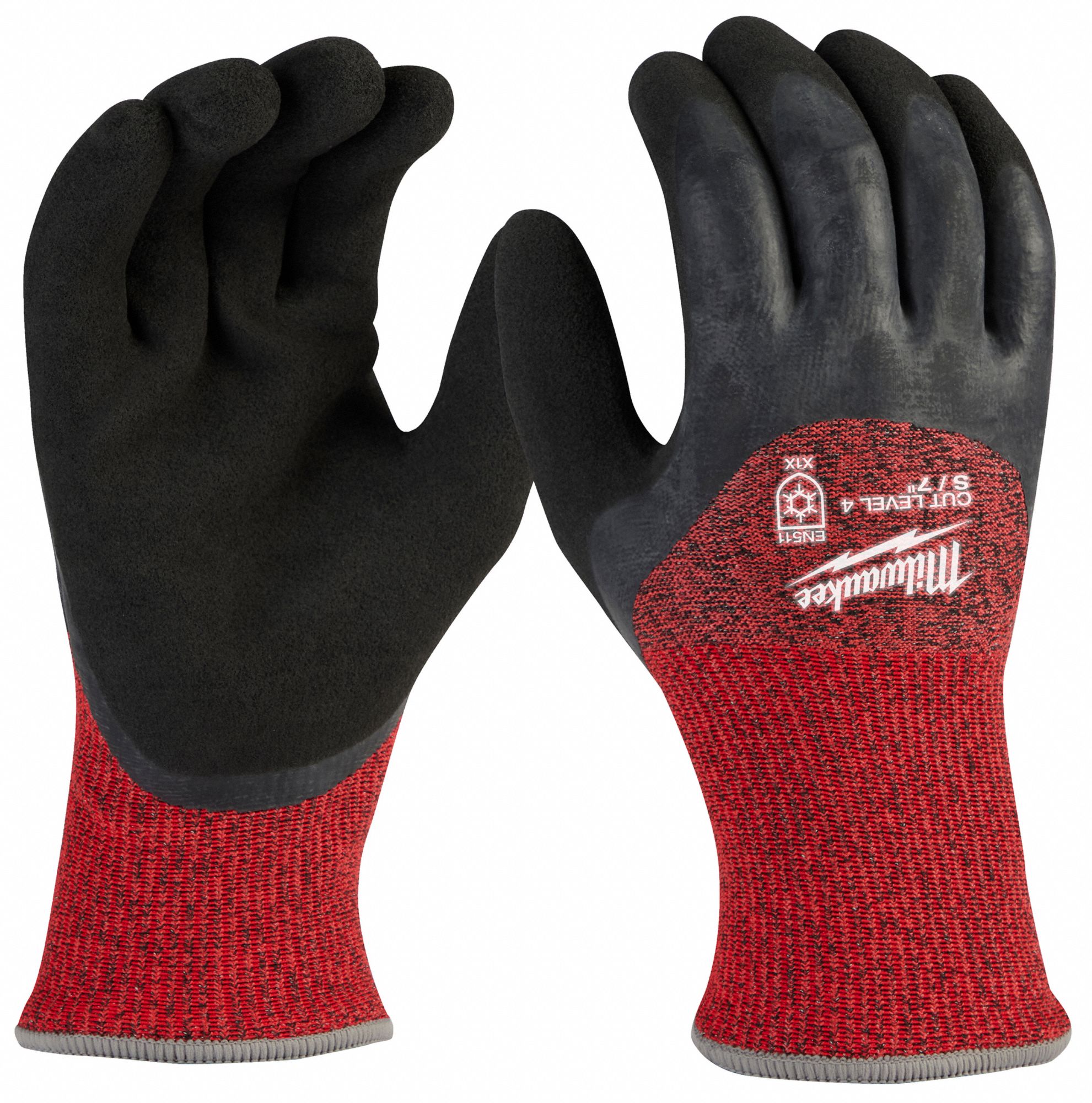 CUT LEVEL-4 WINTER DIPPED GLOVES, M, RED/BLACK, 10 IN, 15 GA, ELASTICATED KNIT