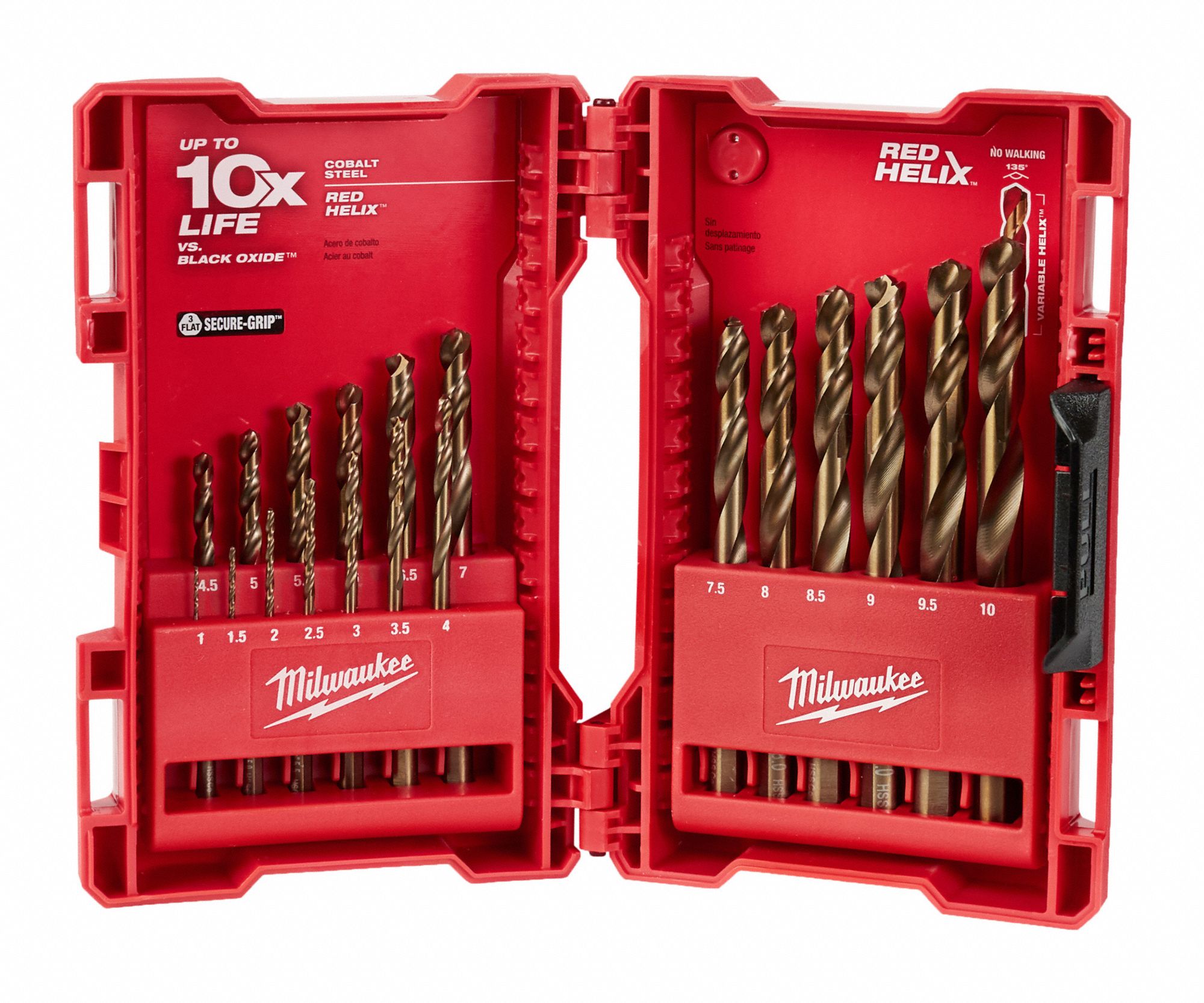 DRILL BIT KIT, HARD CASE, ROUND SHANK, SPIRAL FLUTE, 23 PIECES, COBALT