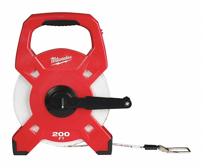 MILWAUKEE LONG TAPE MEASURE, NO CASE, MANUAL REWIND, WHITE/RED, 200 FT X  1/2 IN, FIBREGLASS - Tape Measures - MTL48225302