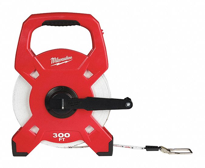 MILWAUKEE LONG TAPE MEASURE, NO CASE, MANUAL REWIND, WHITE/RED, 300 FT X  1/2 IN, FIBREGLASS - Tape Measures - MTL48225303