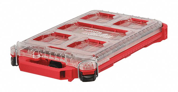COMPACT ORGANIZER, FOR PACKOUT COMPONENTS, LOW PROFILE, 15 COMPARTMENTS, RED, PLASTIC