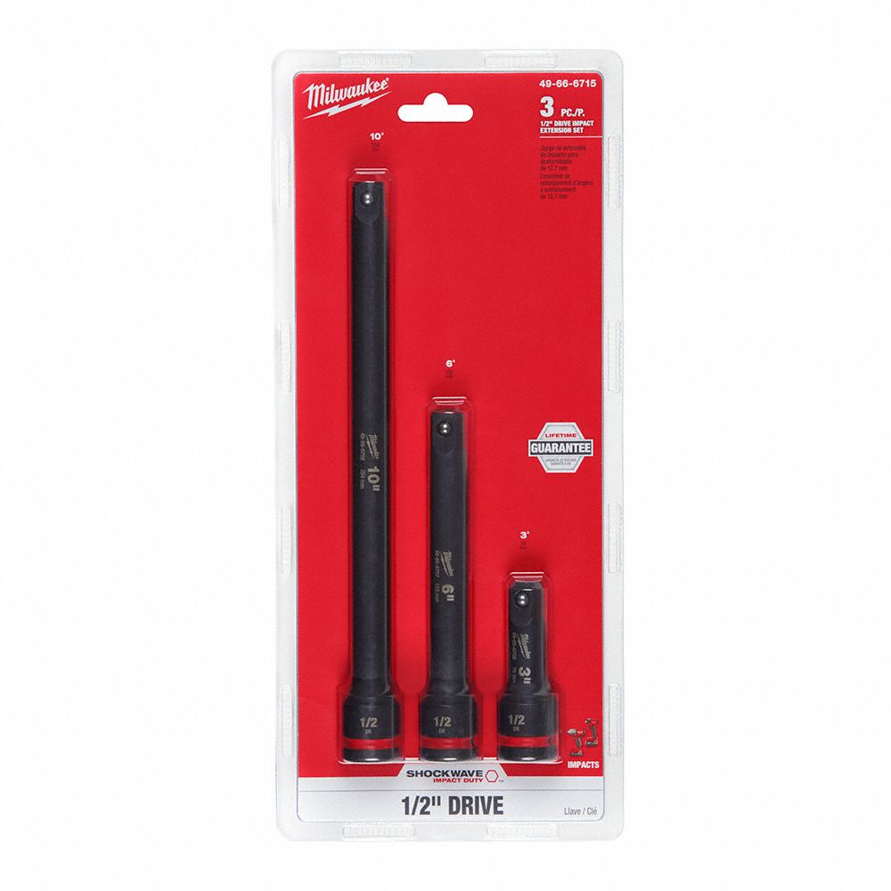 IMPACT SCKT EXTN,1/2IN DR,3IN L,3PCS,BLK