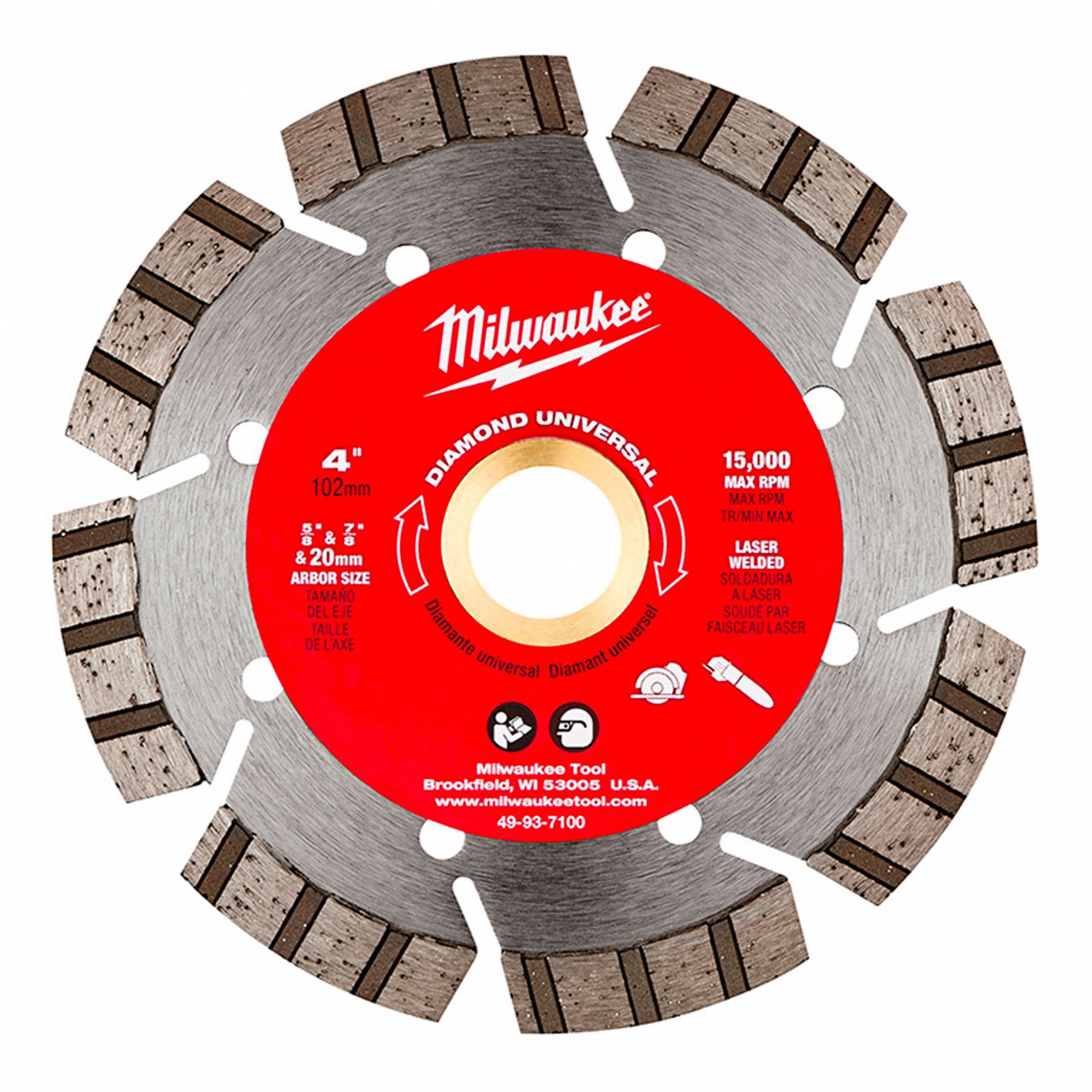 DIAMOND SAW BLADE, TURBO/SEGMENTED, 4 IN, ⅝ TO⅞ IN, ROUND, WET/DRY, 15000 RPM