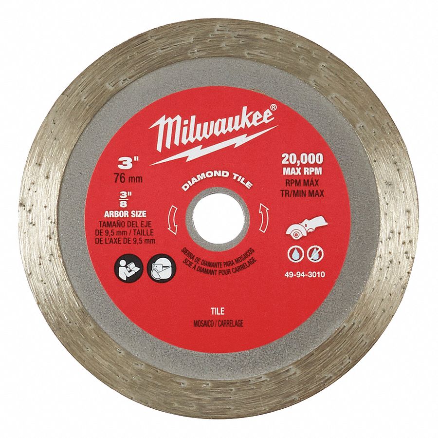 CUT-OFF WHEEL, FOR TILE CUTTING, 20,000 RPM, 3 X 0.040 X 3/8 IN, DIAMOND