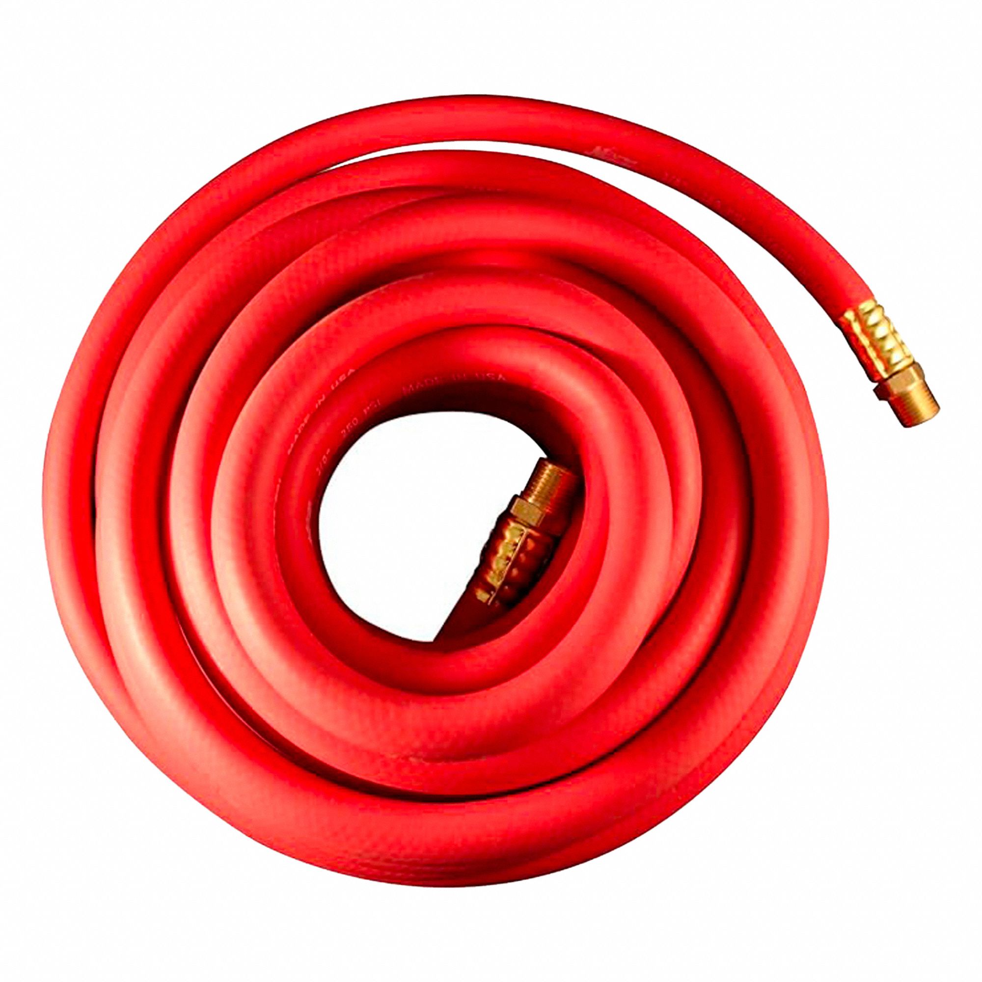 AIR HOSE, EPDM RUBBER, 25 FT L, RED, 250 PSI AT 70 F,⅝ IN OUTSIDE DIAMETER, ¼ IN ID, ¼ IN HOSE FITTINGS